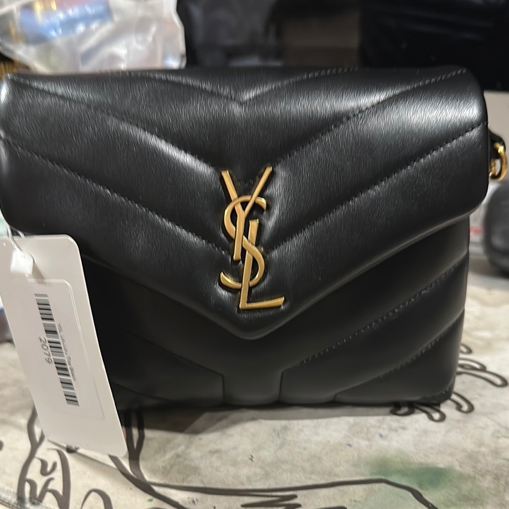 Yves Saint Laurent Black Crossbody Bag with Chevron Quilting